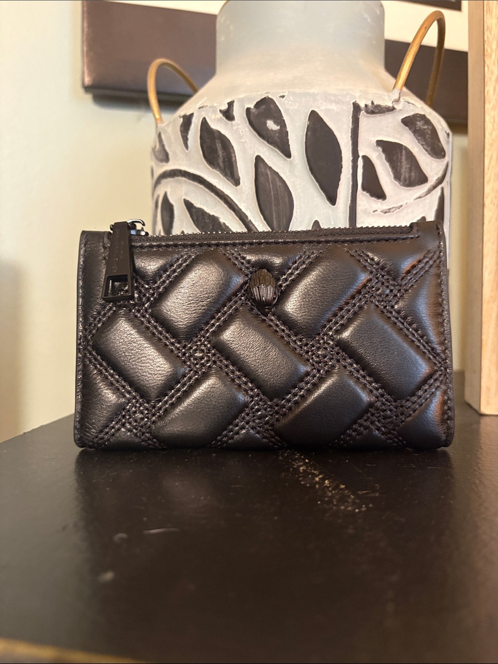 Kurt Geiger Quilted Black Leather Zip Wallet